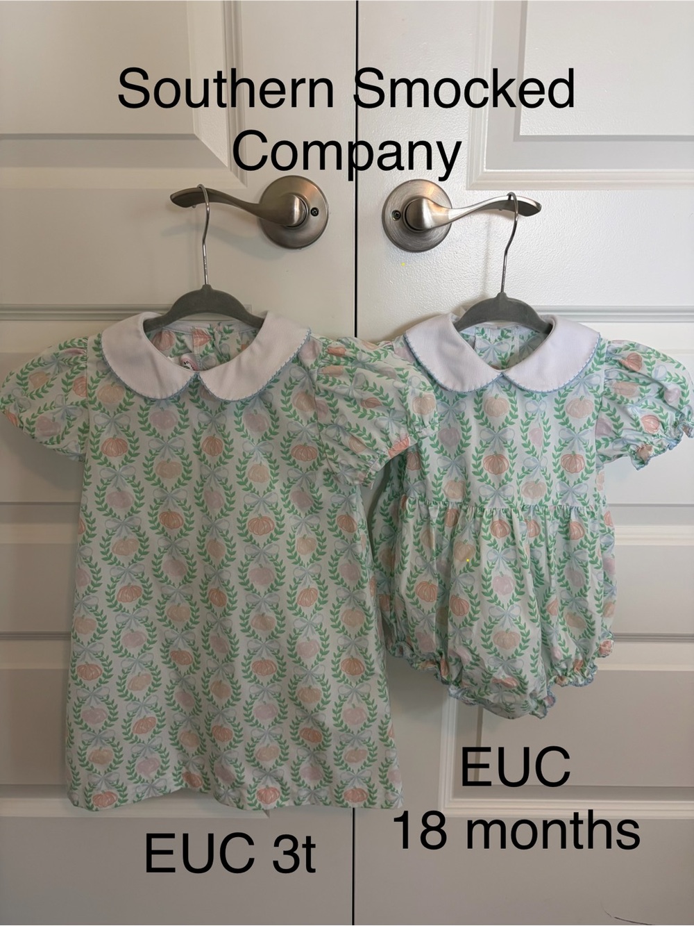 Southern Smocked Company Pink & Green pumpkins Peter Pan Collar Dress - Kids